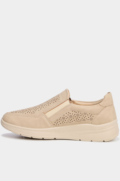 Chaussures confort zipp&eacute;s pied large sable femme