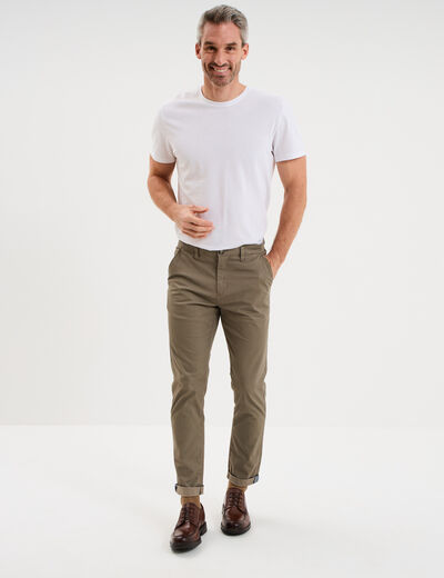 Pantalon chino slim stretch vert olive homme