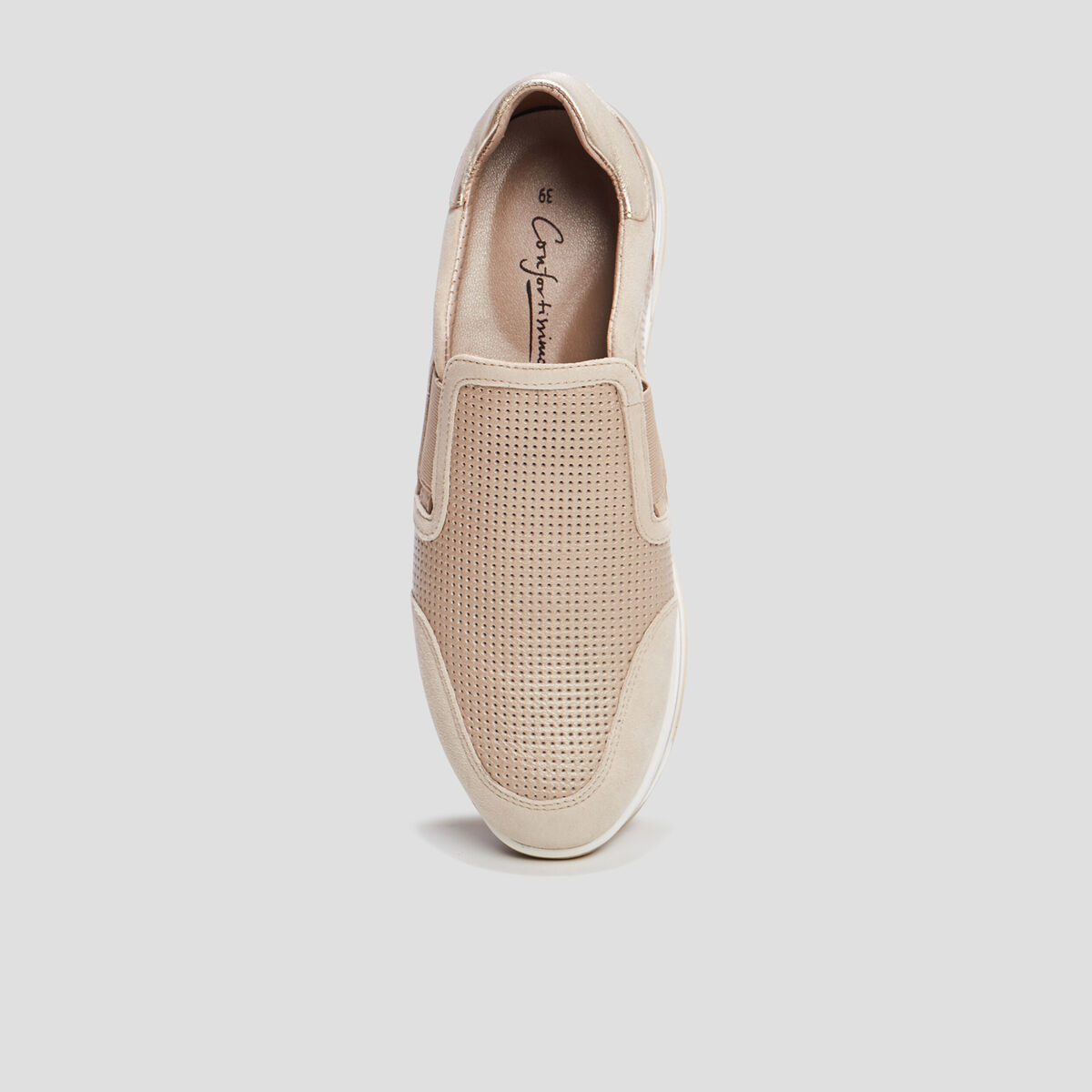 Loafers emboîtants en cuir pied large gris argent femme