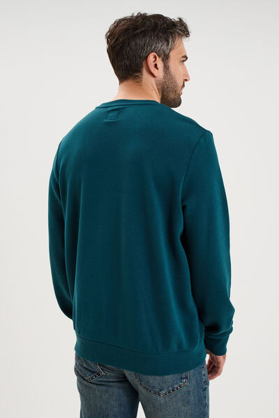 Sweat molleton col rond bleu canard homme