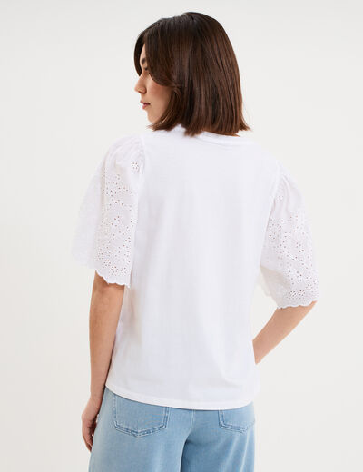 T-shirt manches broderie anglaise coton blanc femme