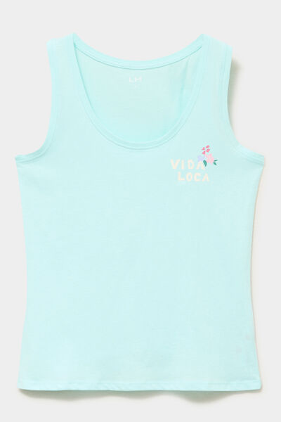 D&eacute;bardeur col rond droit coton bleu turquoise femme