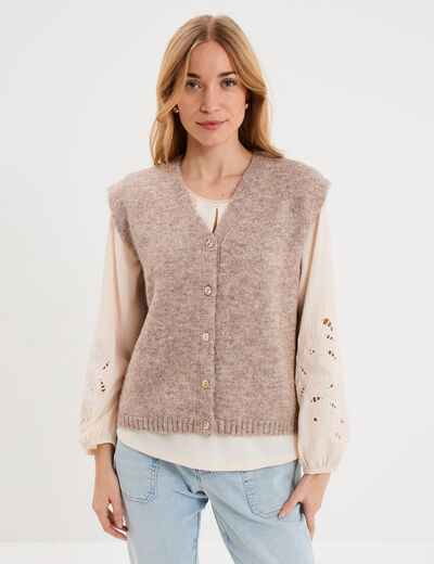Gilet sans manches col en V beige femme
