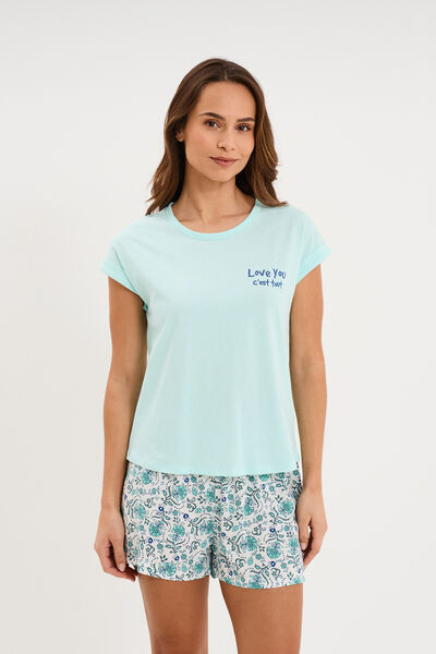 Ensemble pyjama short et t-shirt ecru femme