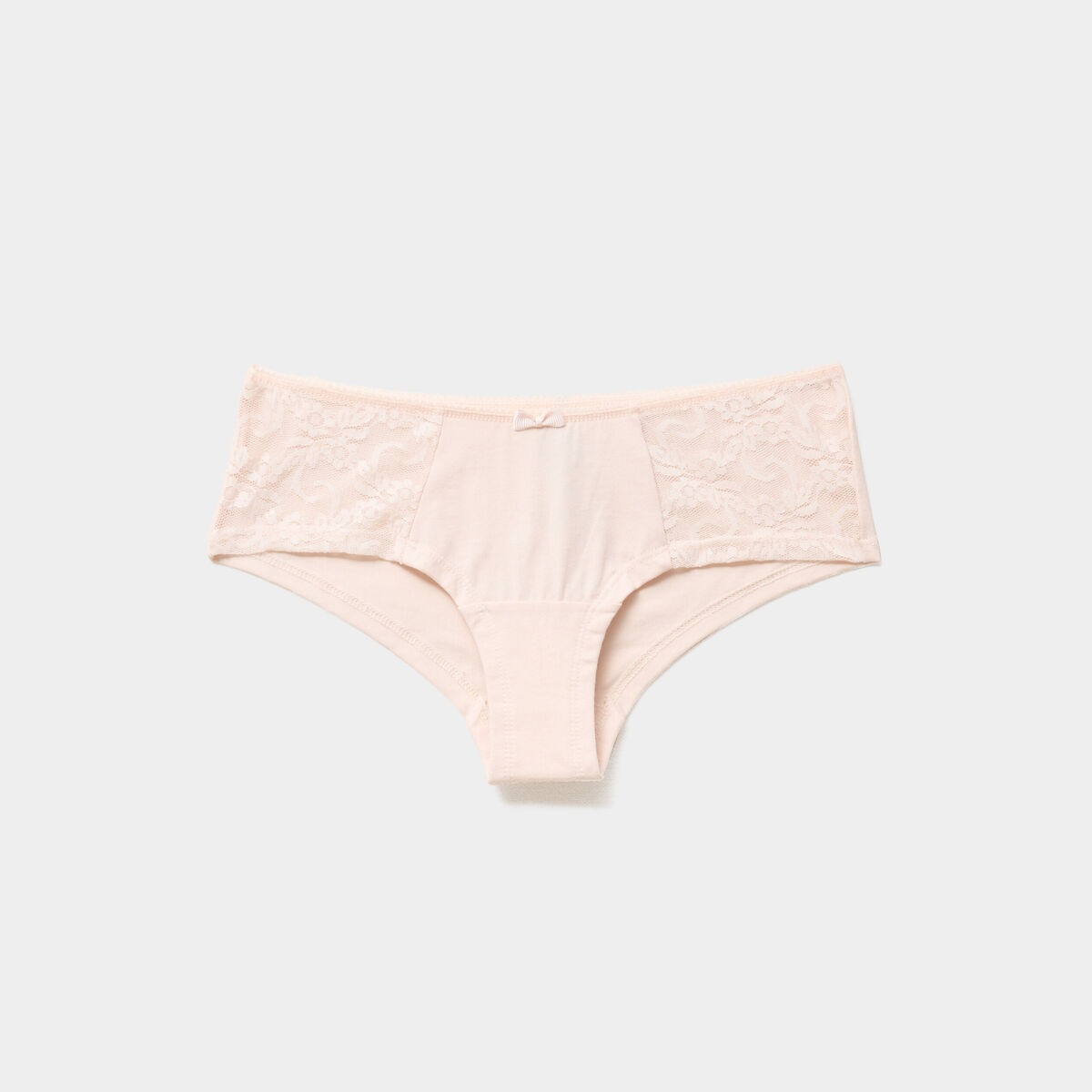 Shorty en coton avec dentelle rose poudr&eacute;e femme