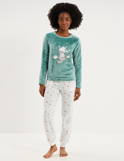 Ensemble pyjama pantalon effet velours bleu gris femme