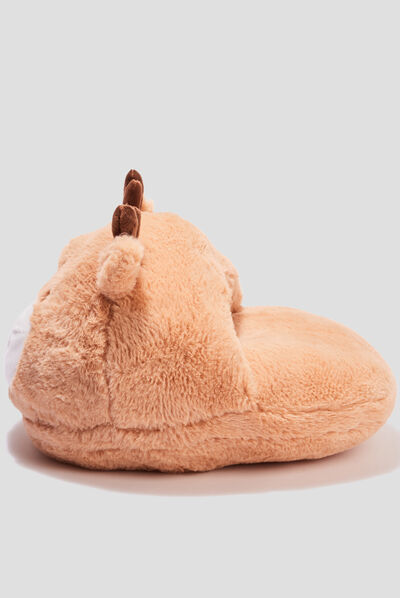 Chaussons mules imitation fourrure marron femme