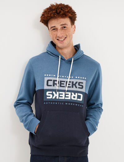 Sweat hoodie 1 poche &agrave; capuche molleton bleu gris homme