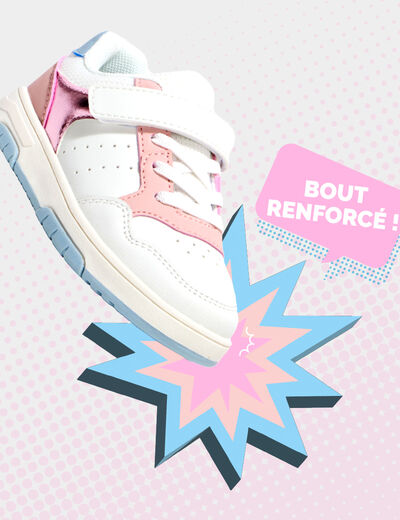Tennis basses &agrave; scratchs bout renforc&eacute; blanc fille