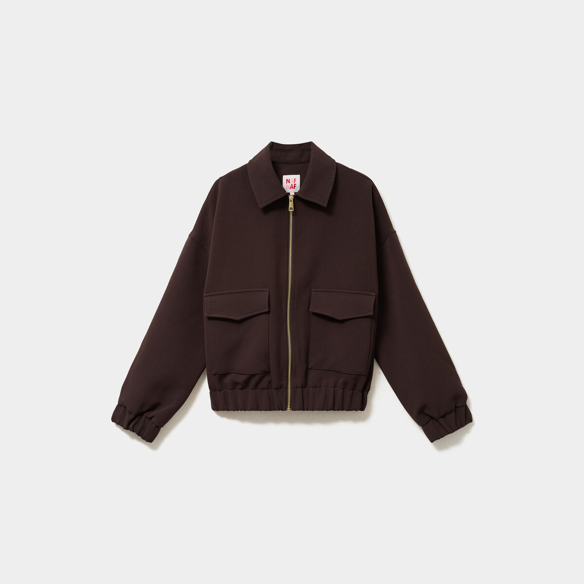 Blouson zipp&eacute; col chemise marron fonc&eacute; femme
