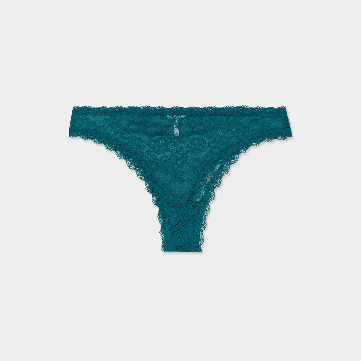 Tanga en dentelle doublure coton vert fonc&eacute; femme