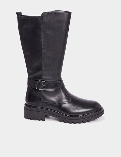 Bottes brides en cuir noir fille