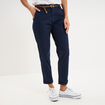 Pantalon chino 7/8&egrave;me ceinture tress&eacute;e bleu marine femme