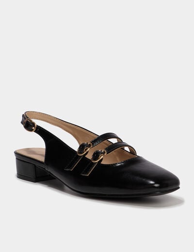 Ballerine slingback double bride boucles noir femme