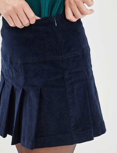 Jupe plissée velours bleu marine femme