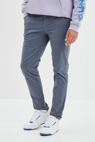 Pantalon chino slim coton bleu gris homme
