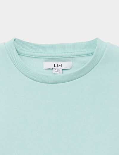 Sweat col rond manches longues bleu turquoise fille