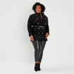 Manteau esprit officier droit ceinturé noir femme grande taille