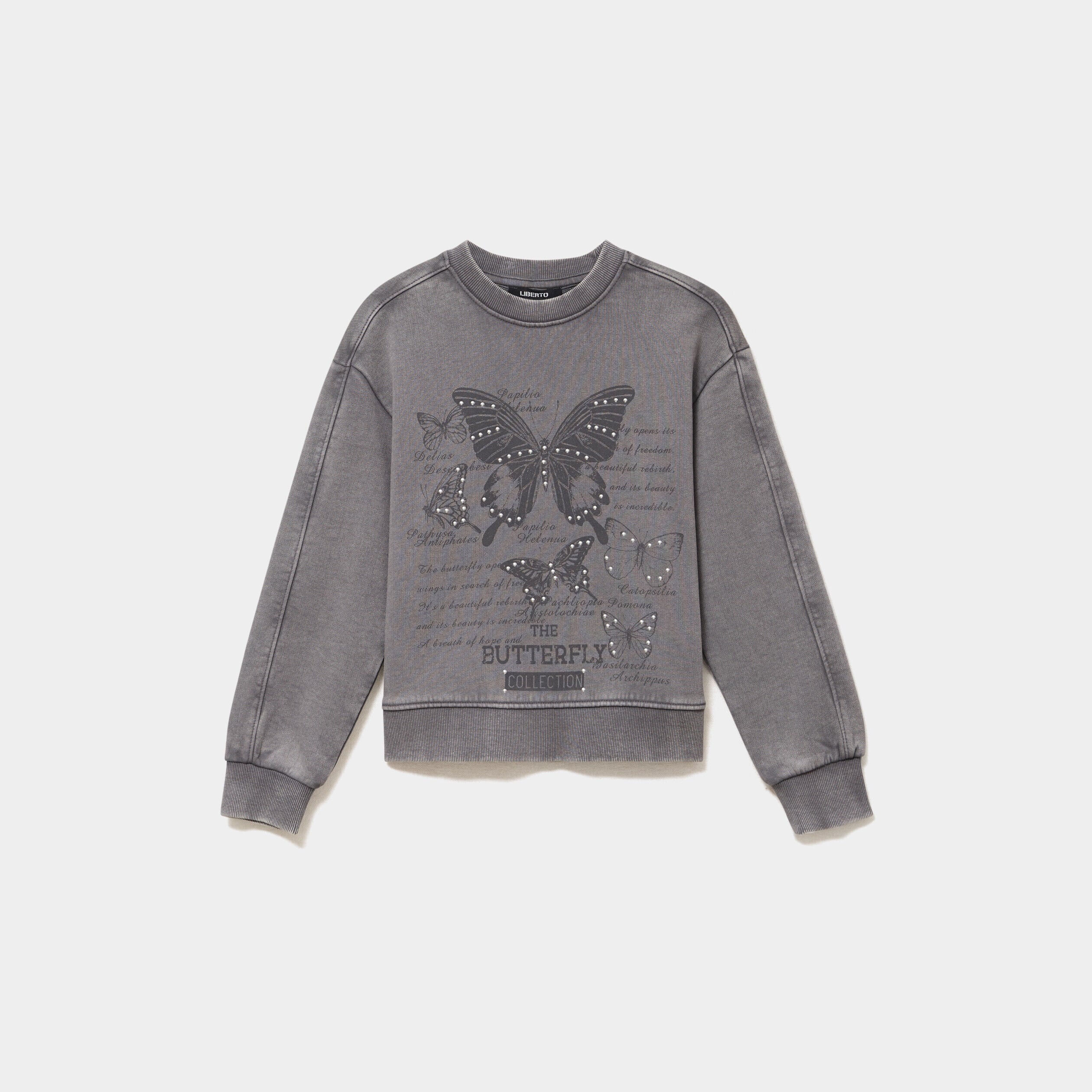 Sweat effet délavé à clous coton gris fille LIBERTO