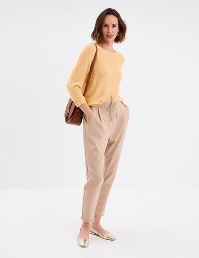 Pull droit col rond manches longues jaune clair femme
