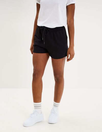 Short de jogging molletonn&eacute; ajust&eacute; noir femme