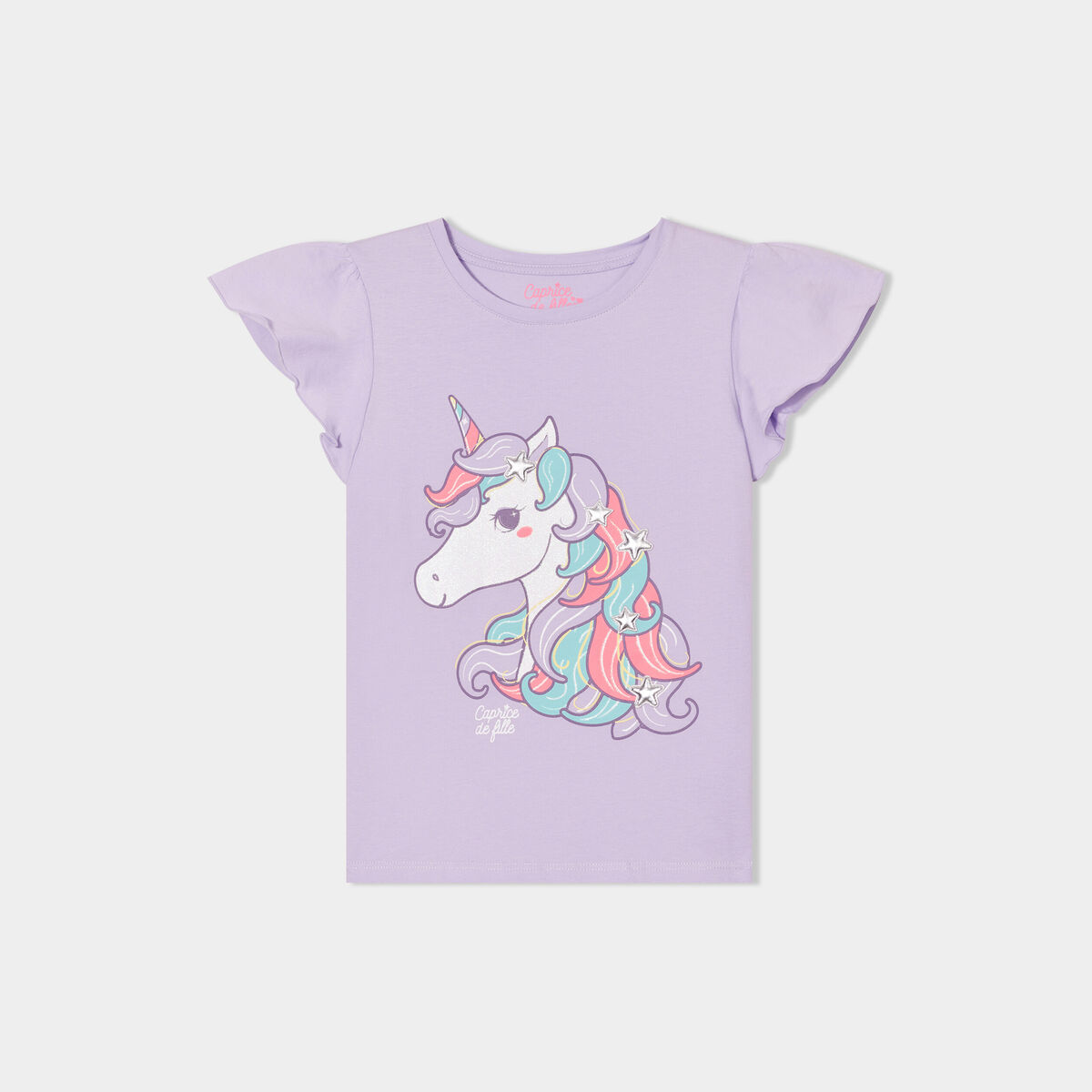 T-shirt manches papillons et paillettes mauve fille