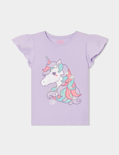 T-shirt manches papillons et paillettes mauve fille
