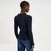 T-shirt effet gaufr&eacute; col montant bleu fonc&eacute; femme
