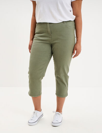 Pantalon corsaire skinny taille haute vert kaki femme grande taille