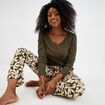 Ensemble pyjama manches longues 2 pièces vert kaki femme