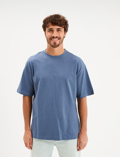 T-shirt col rond coupe relax coton &eacute;pais bleu gris homme