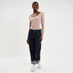 T-shirt coton stretch manches longues marron clair femme