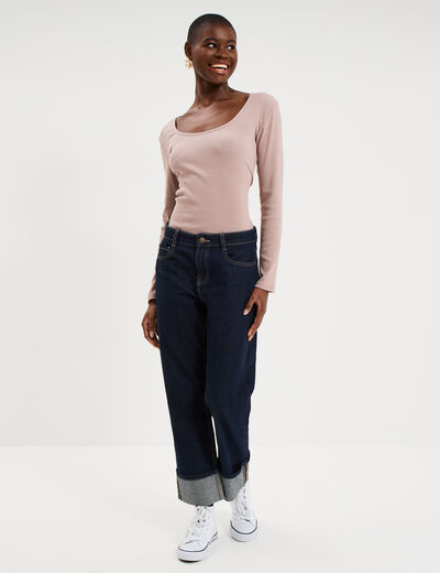 T-shirt coton stretch manches longues marron clair femme