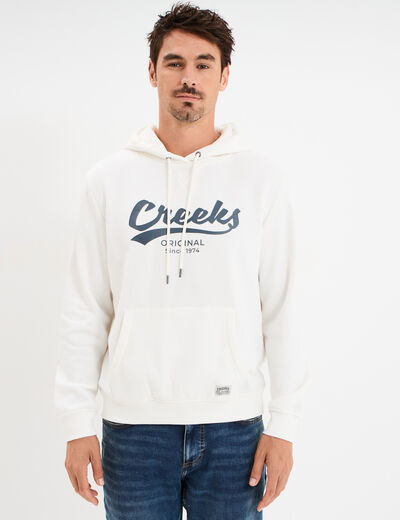 Sweat à capuche hoodie 1 poche blanc homme