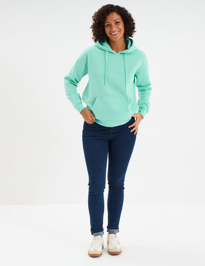 Sweat hoodie molleton à capuche bleu turquoise femme