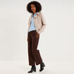 Pantalon wide leg cropped &agrave; boutons marron fonc&eacute; femme