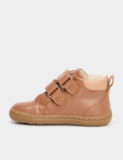 Bottillons scratchs cuir semelle souple marron bébé garçon