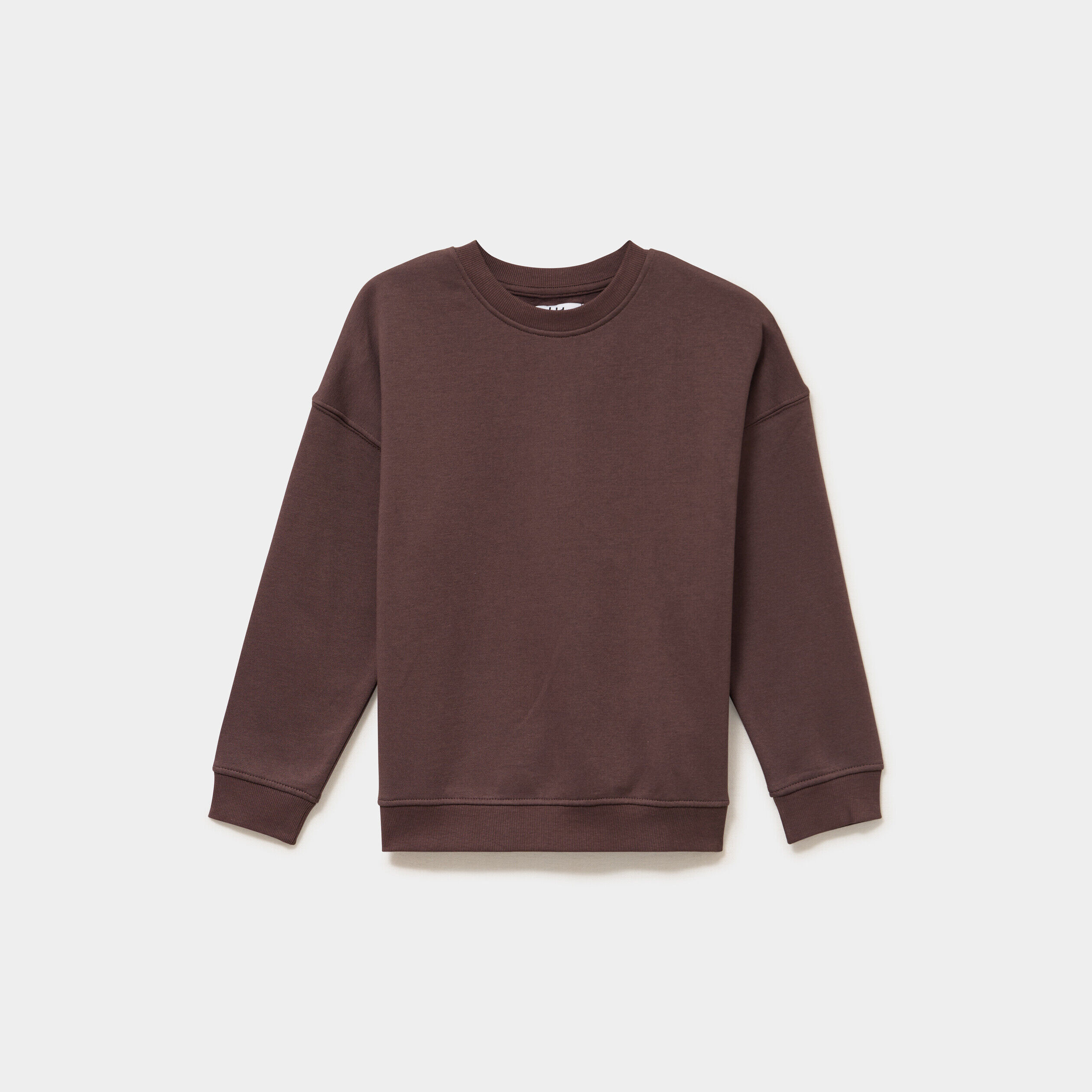 Sweat oversize manches longues col rond marron foncé garçon LH