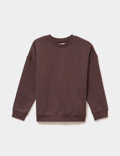 Sweat oversize manches longues col rond marron fonc&eacute; gar&ccedil;on