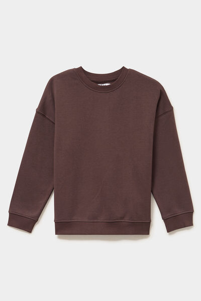 Sweat oversize manches longues col rond marron fonc&eacute; gar&ccedil;on