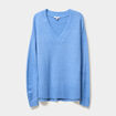 Pull droit ample col V fentes aux c&ocirc;t&eacute;s bleu clair femme