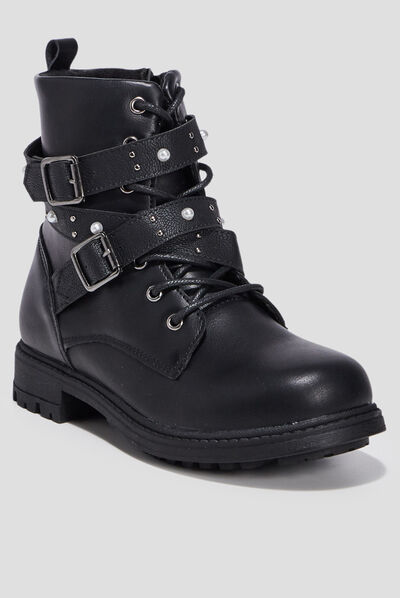 Bottines avec brides cloutées noir fille