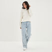 Pull côtelé à sequins et col montant blanc femme