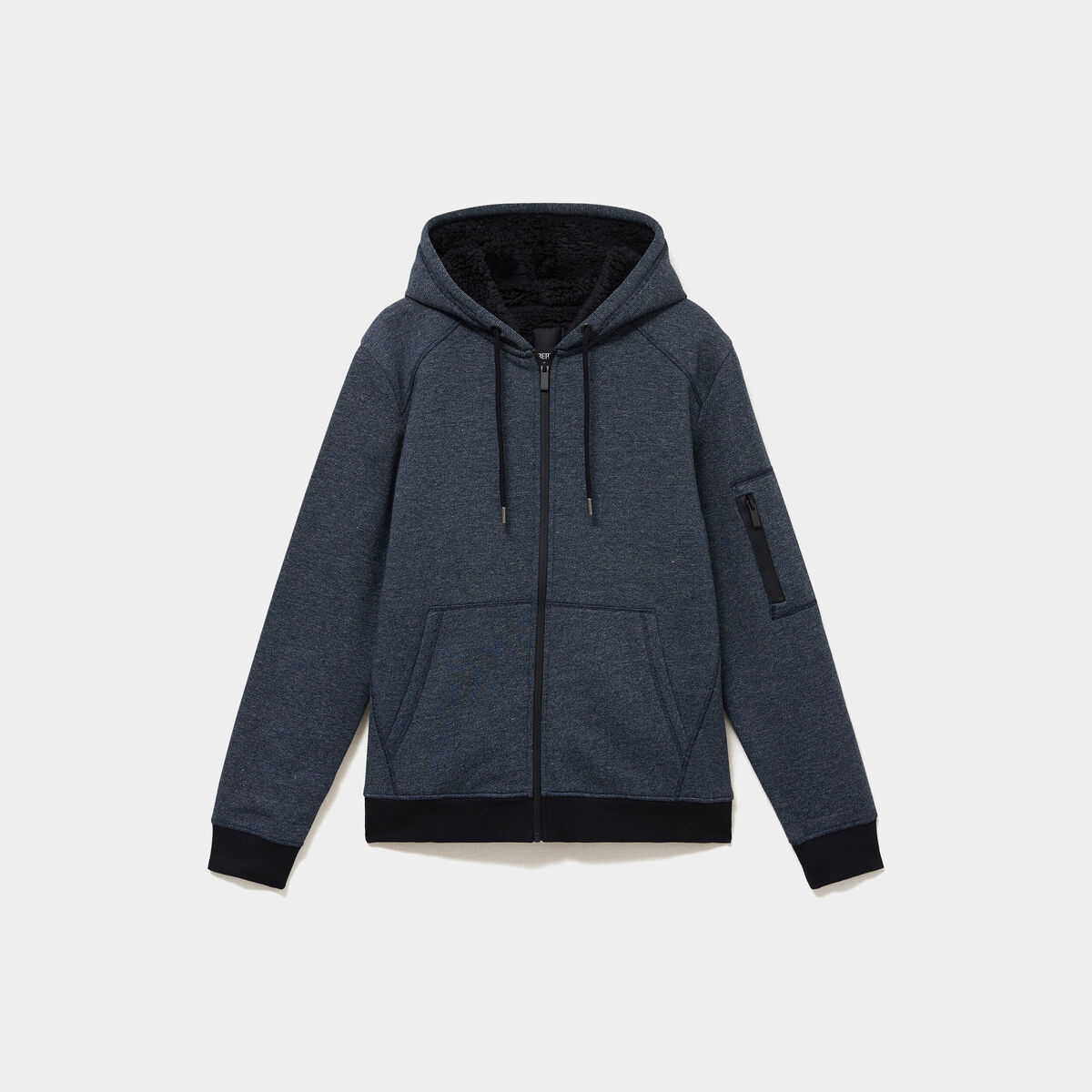Sweat zipp&eacute; molleton doubl&eacute; sherpa bleu marine homme
