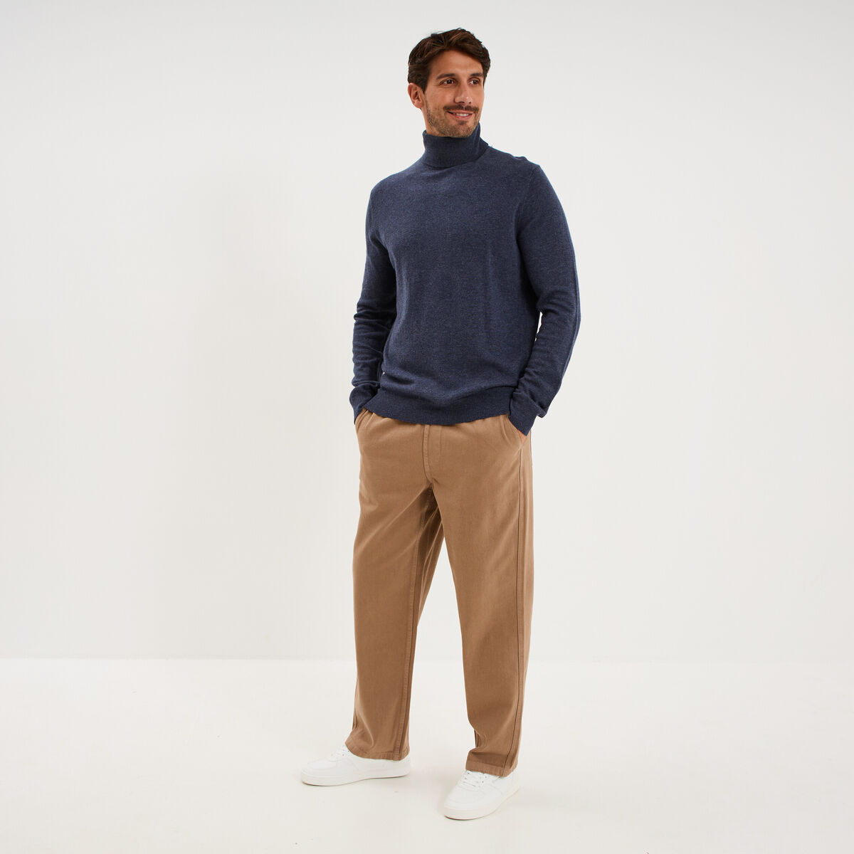 Pantalon chino droit taille &agrave; coulisse taupe homme
