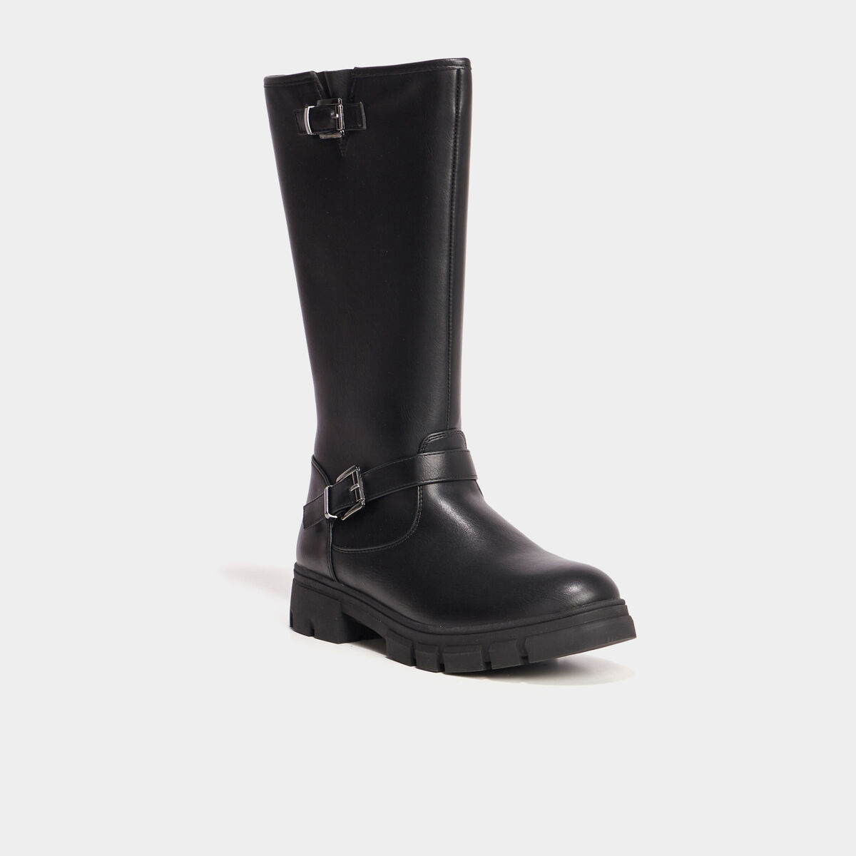 Bottes crantées à bout rond avec boucles noir fille