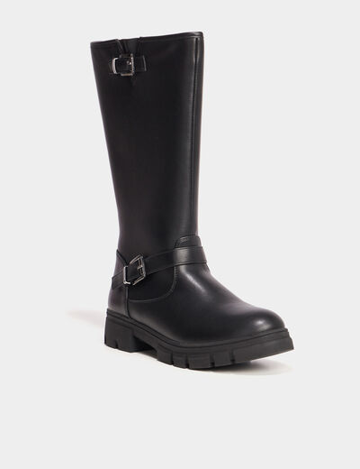 Bottes crantées à bout rond avec boucles noir fille
