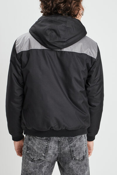 Blouson droit à capuche noir homme