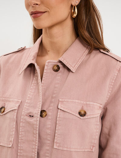 Veste boutonn&eacute;e poches &agrave; rabat rose poudr&eacute;e femme