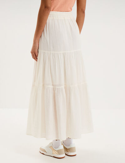 Jupe longue fluide &eacute;vas&eacute;e coton blanc femme